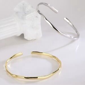 Unisex Polished White Gold Plated‎ Sterling Silver Cuff Bracelet, Adjustable